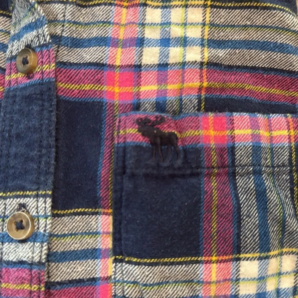 Abercrombie kids girls Navy and Pink Plaid flannel button down Shirt size L